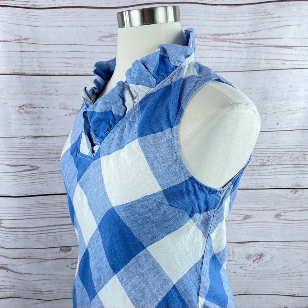 Crown & Ivy plaid blue and white ruffle neckline - Picture 5 of 11